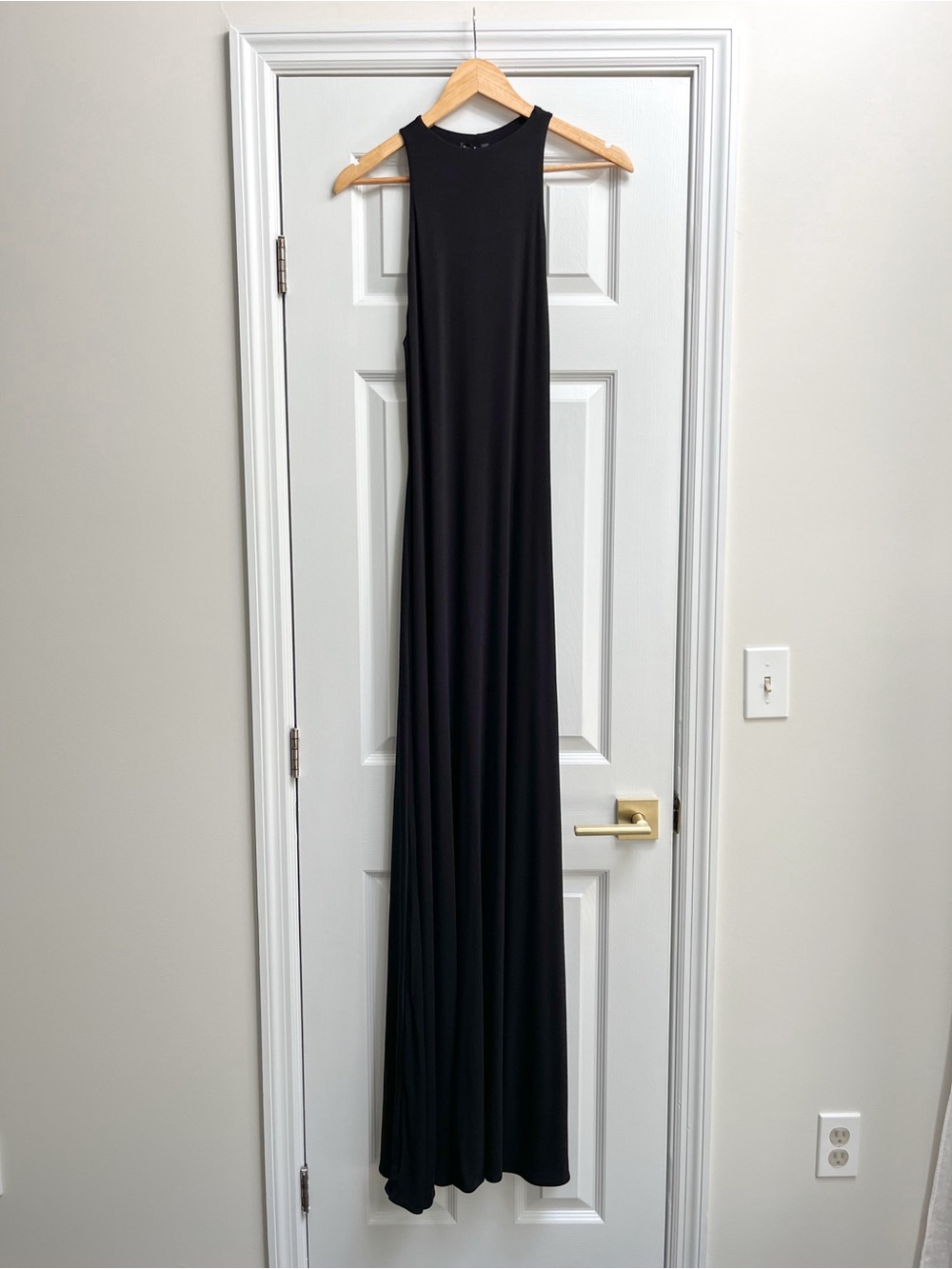 NWT Naked Wardrobe Smooth Racerback Flare Maxi Dress Black Snatched Medium M
